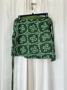 One size green Natura NWT boho cotton mini wrap skirt